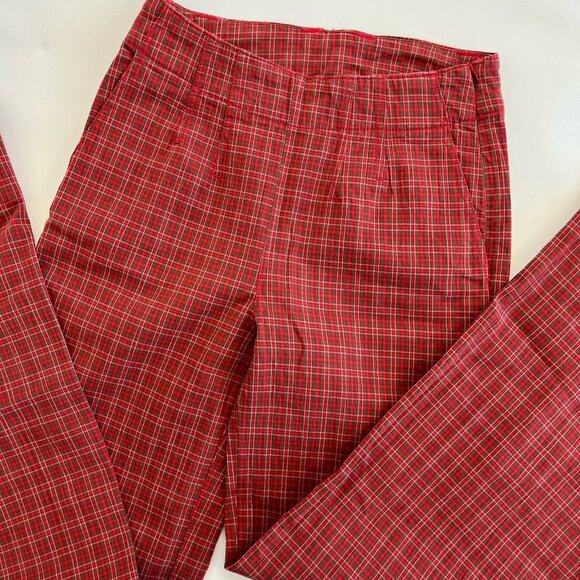 Free People Sofia Wide Leg Flare Pants Red Plaid Side Zip Trouser NWOT Size 2 - Picture 7 of 7